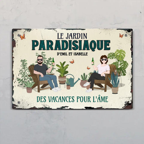 Pancarte de porte personnalisée Paradis du jardin pour extérieur, en Alu-Dibond durable avec impression éclatante
