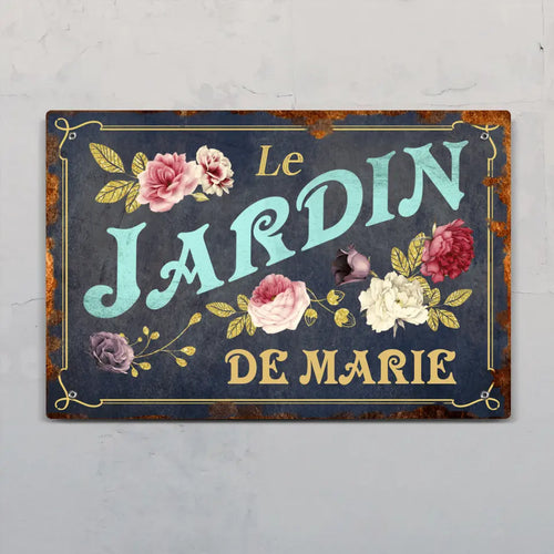 Pancarte de porte personnalisée Mon jardin en Alu-Dibond, design extérieur horizontal pour jardin et balcon