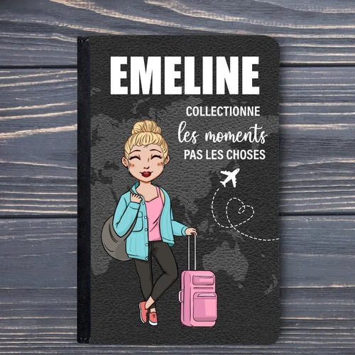Étui de passeport personnalisé En voyage en cuir PU avec compartiments intérieurs, personnalisable avec nom et design