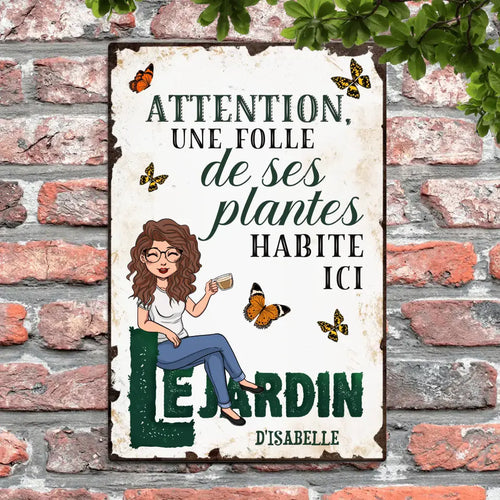 Plaque de porte personnalisée La fille folle de son jardin en Alu-Dibond, motif floral coloré avec texte gravé – Motiv 2