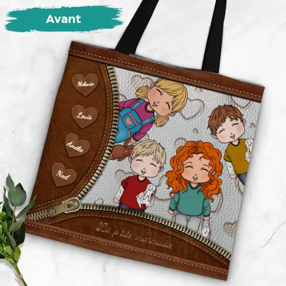Sac de courses personnalisé La petite marmaille pour parents, impression textile durable