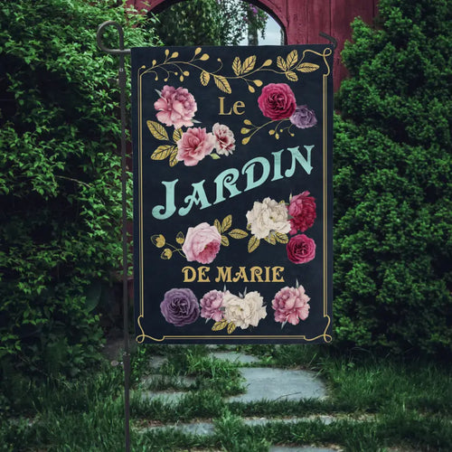 Drapeau de jardin personnalisé Mon Paradis avec design sur mesure et impression pleine surface – Motiv 2