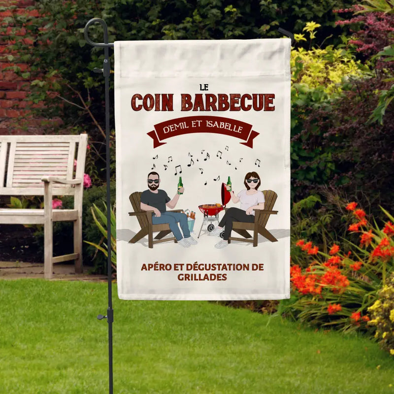 Notre coin Barbecue - Couple-Drapeau de jardin