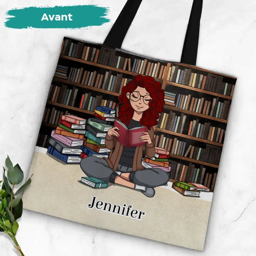 Sac en toile personnalisé La dévoreuse de livres avec impression résistante à la déchirure