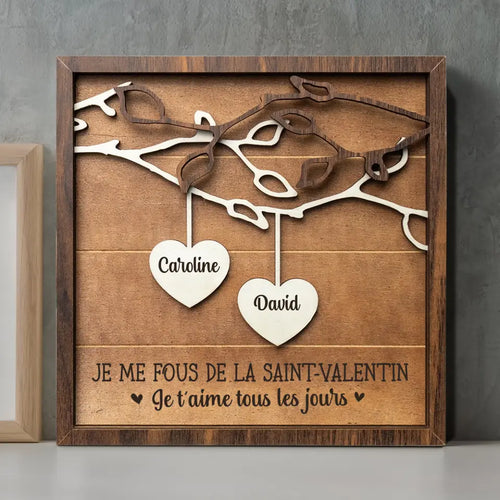 Présentoir de cœurs en bois avec prénoms personnalisés, décoration Saint-Valentin pour couple, impression UV haute qualité