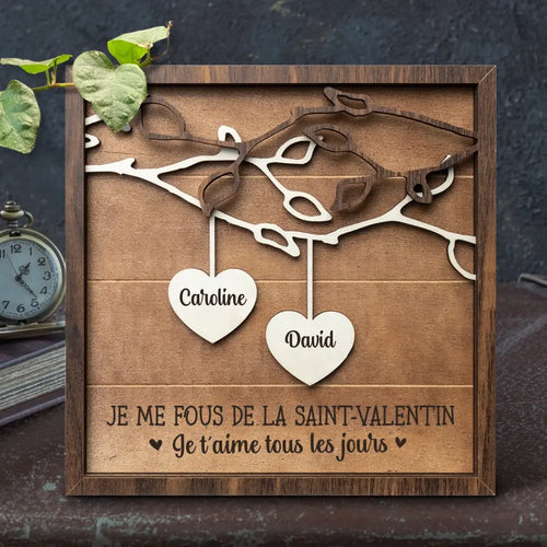 Présentoir de cœurs en bois avec prénoms personnalisés, décoration Saint-Valentin pour couple, impression UV haute – Motif 2