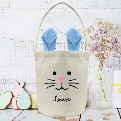 Sac de Pâques en forme de lapin personnalisé avec oreilles colorées et prénom brodé