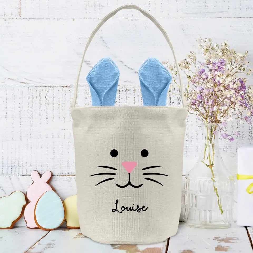 Sac de Pâques en forme de lapin personnalisé avec oreilles colorées et prénom brodé