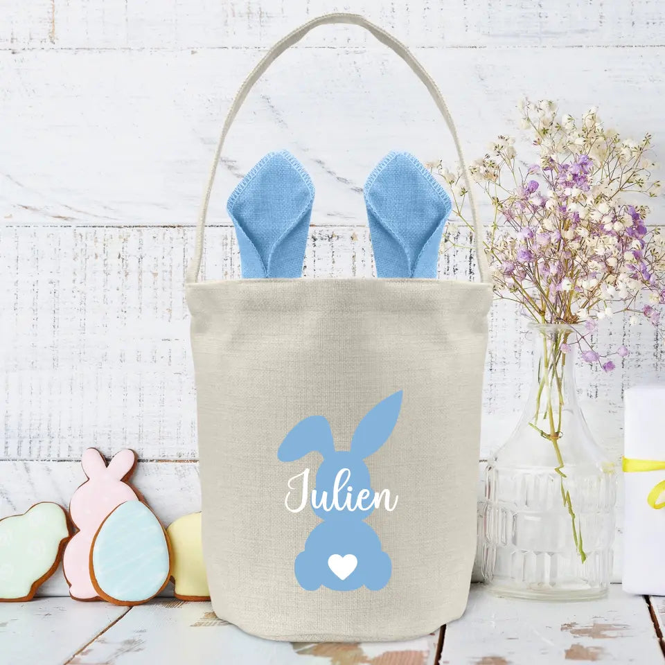 Sac de Pâques personnalisé en forme de lapin coloré avec prénom, cadeau enfant pour Pâques