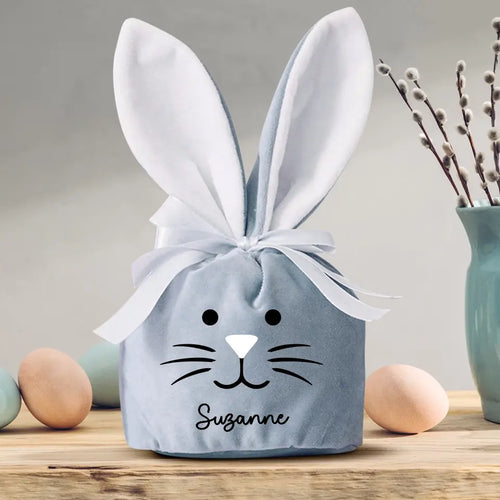 Nid de Pâques personnalisé en forme de lapin velours avec prénom à personnaliser – Motiv 2
