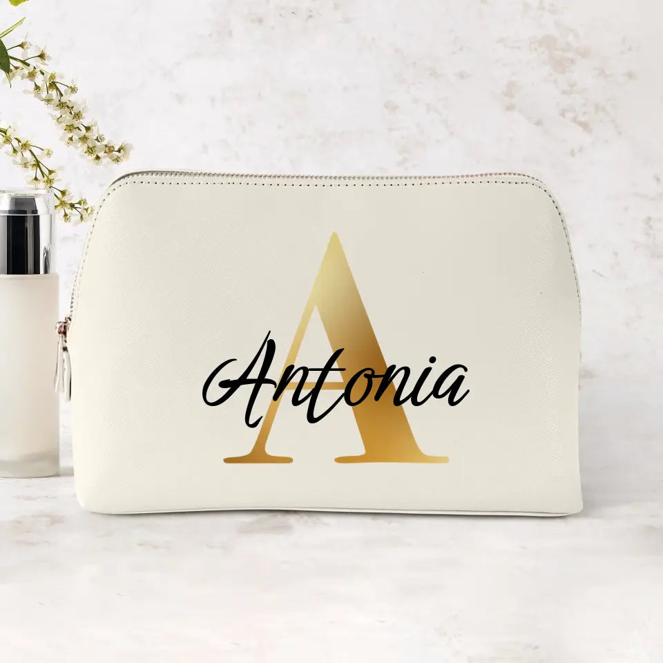 Trousse de maquillage personnalisée en cuir PU avec prénom, design Initiale, impression DTF