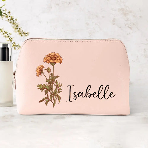 Trousse de maquillage personnalisée en PU avec prénom et motif fleur, matériau cuir synthétique robuste – Motiv 2