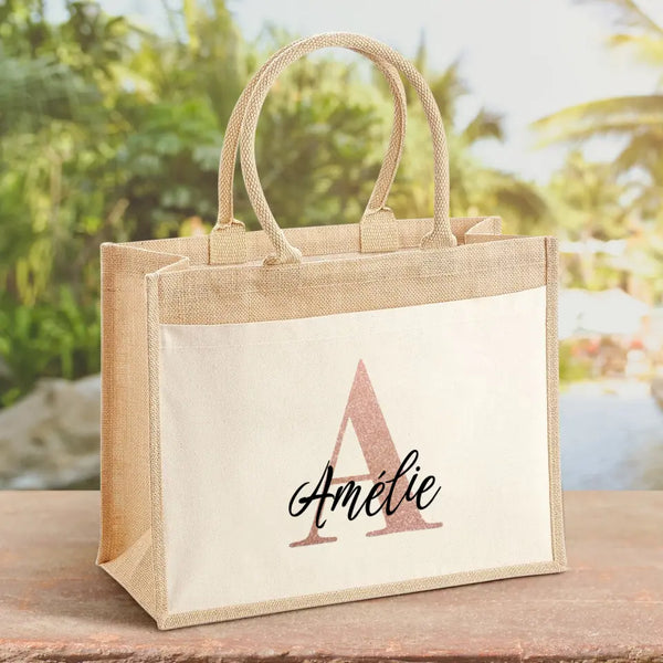 Jeweidea Sac En Jute Personnalisé Gravé Nom – Tote Bag Plage, Cabas Fourre-Tout Femme Mariage Cadeau Unique