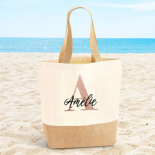 Sac personnalisé avec initiale et prénom, tote bag robuste avec poignées de transport solides – Motiv 2