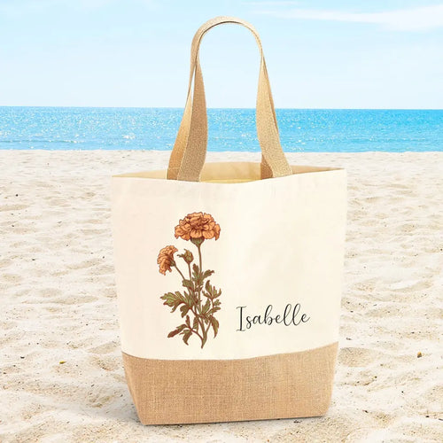 Sac personnalisé avec fleur et prénom, impression DTF, poignées de transport robustes – Motiv 2
