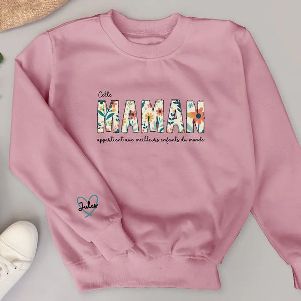 Meilleure maman - Sweat à fleurs personnalisable pour maman ou mamie