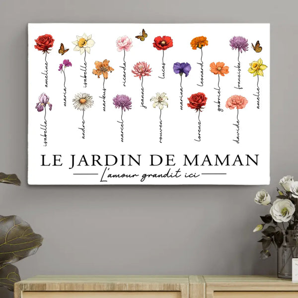 L'amour grandit ici -Toile personnalisée pour maman ou mamie