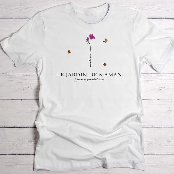 L'amour grandit ici - T-Shirt avec fleurs et prénoms pour maman