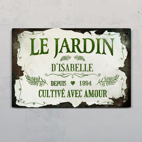 Pancarte de porte personnalisée pour jardiniers, design Cultivé(e) avec amour, Alu-Dibond résistant aux intempéries