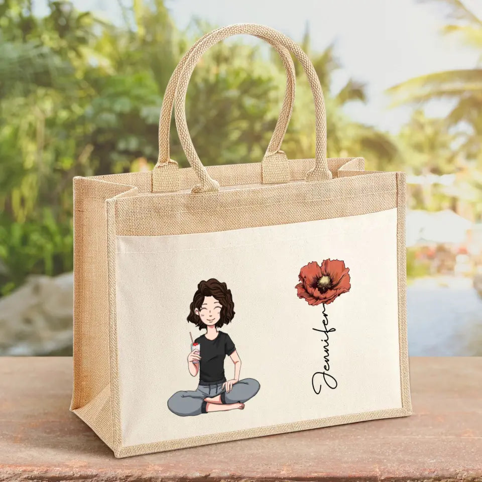 Sac personnalisé avec fleur, poignées de transport solides, design unique customisable