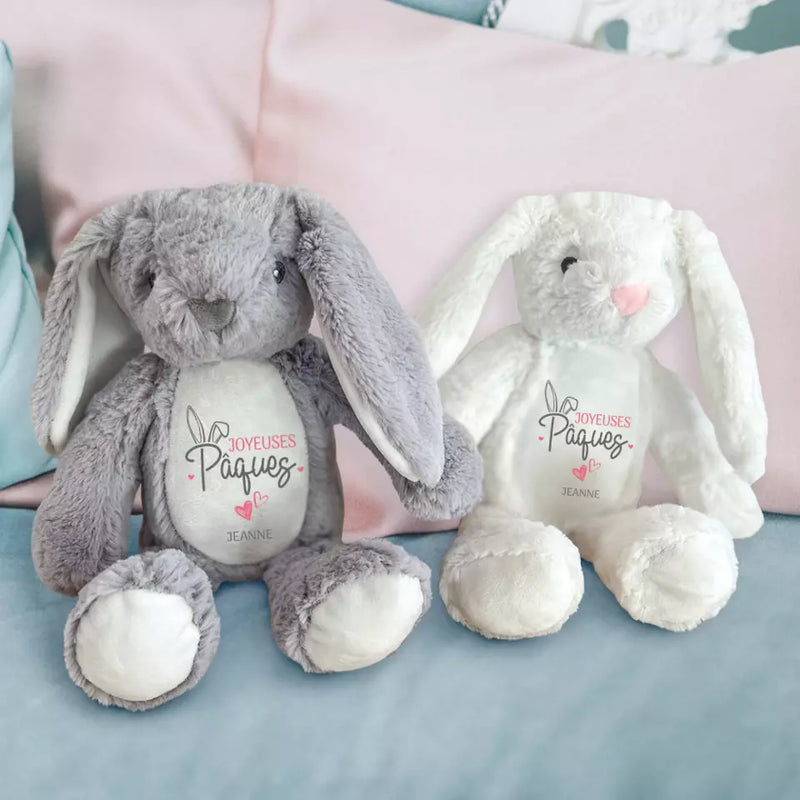 Joyeuses Pâques - Lapin en peluche personnalisé