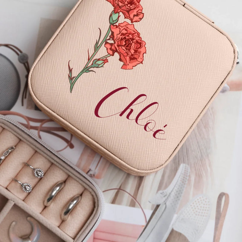 Écrin à bijoux rose en cuir PU avec personnalisation – fabriqué par Love & Faith