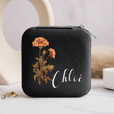 Étui à bijoux personnalisé en cuir PU avec fleur et prénom gravés - cadeau raffiné et élégant – Motiv 9