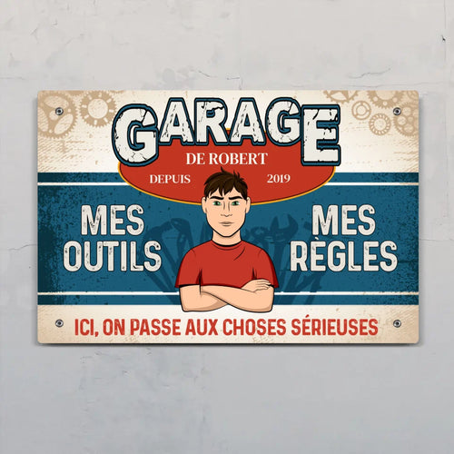 Pancarte de porte personnalisée pour mécanos et bricoleurs en Alu-Dibond, motif garage atelier