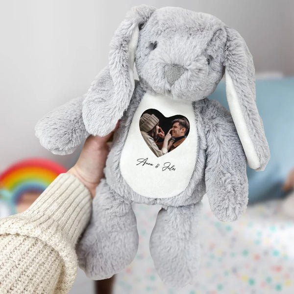 Votre photo - Lapin en peluche avec photo et nom personnalisés pour couples