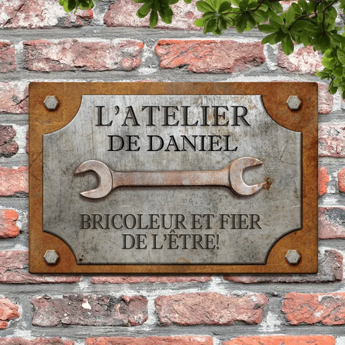Plaque de porte personnalisée pour artisans en Alu-Dibond avec gravure de noms, design artisanal – Motiv 2