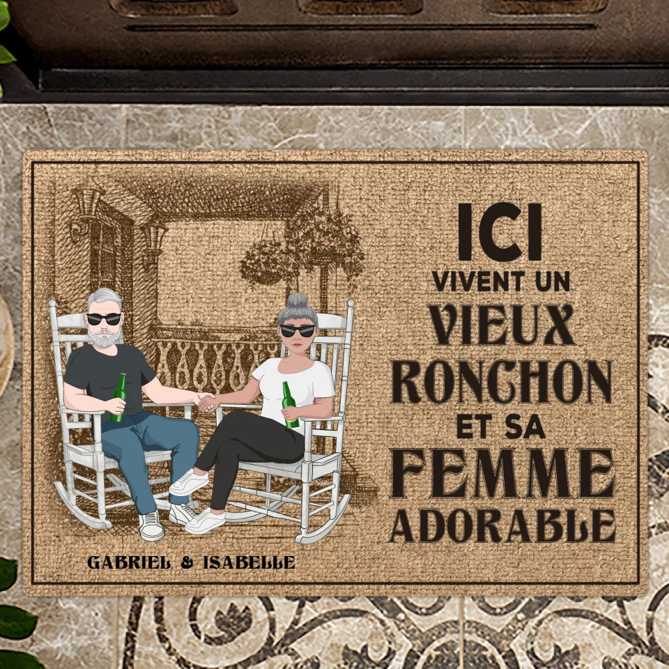Paillasson personnalisé couple Bienvenue avec prénoms, tapis antidérapant intérieur extérieur