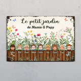 Le jardin de mamie & papy - Plaque avec figurines d'enfants personnalisables et design végétal