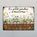 Le jardin de mamie & papy - Plaque avec figurines d'enfants personnalisables et design végétal