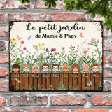 Le jardin de mamie & papy - Plaque avec figurines d'enfants personnalisables et design végétal