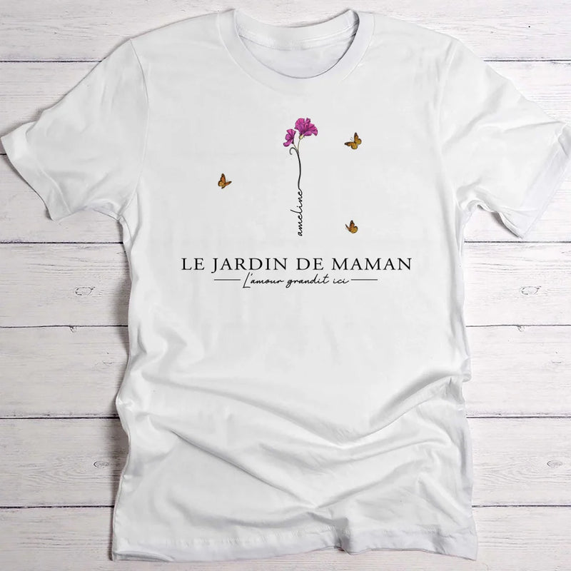 L'amour grandit ici - T-Shirt avec fleurs et prénoms pour maman