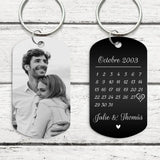 Notre jour - Porte-clés avec photo et date d'anniversaire pour couples (Gravure - Noir/Blanc)