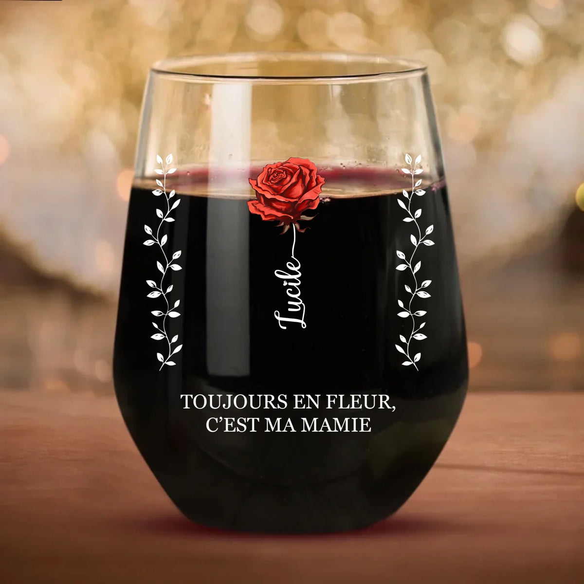 Verre à vin personnalisé Fleurs gravé avec prénoms, cadeau décoratif pour amis et famille