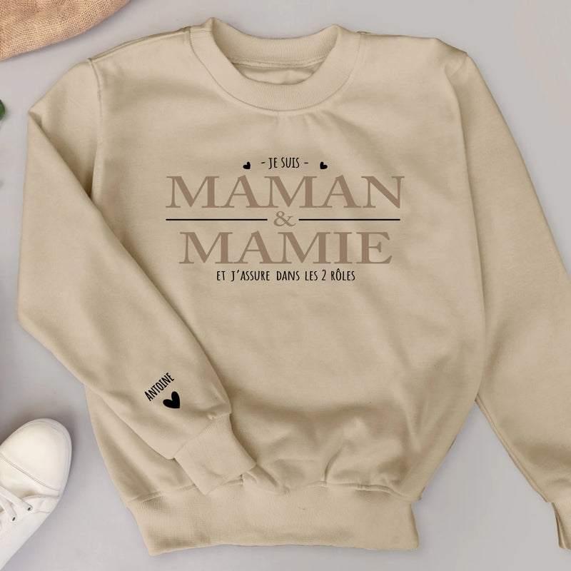 Je suis à la fois -  Sweat personnalisable avec les noms des enfants pour maman et mamie