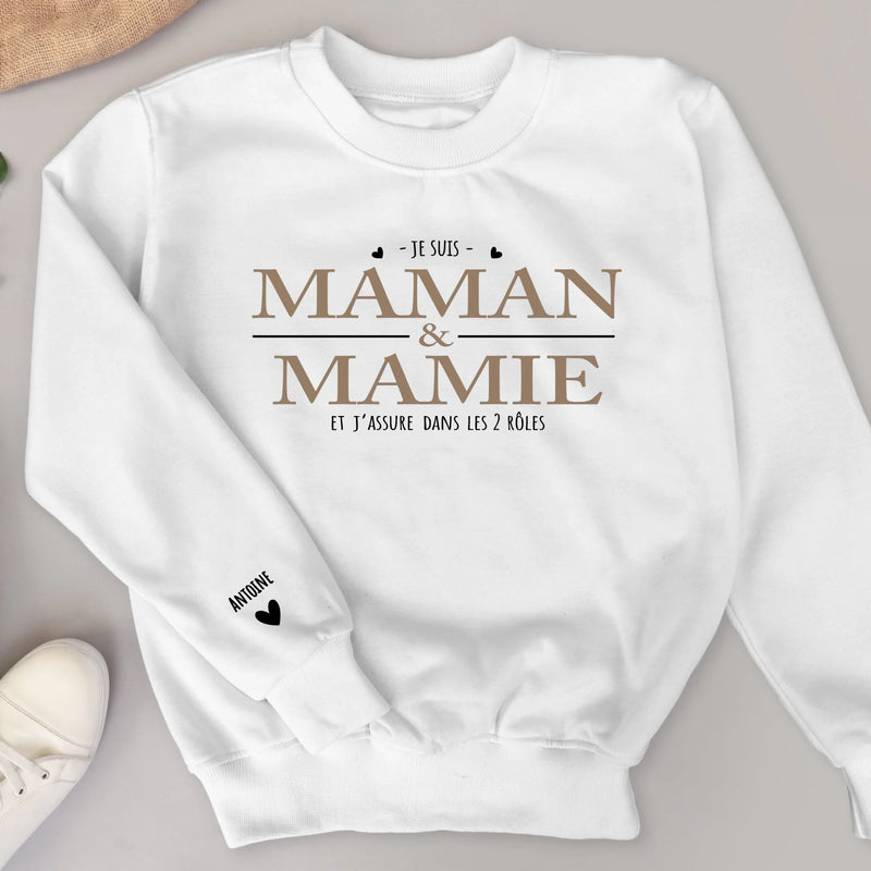 Je suis à la fois -  Sweat personnalisable avec les noms des enfants pour maman et mamie