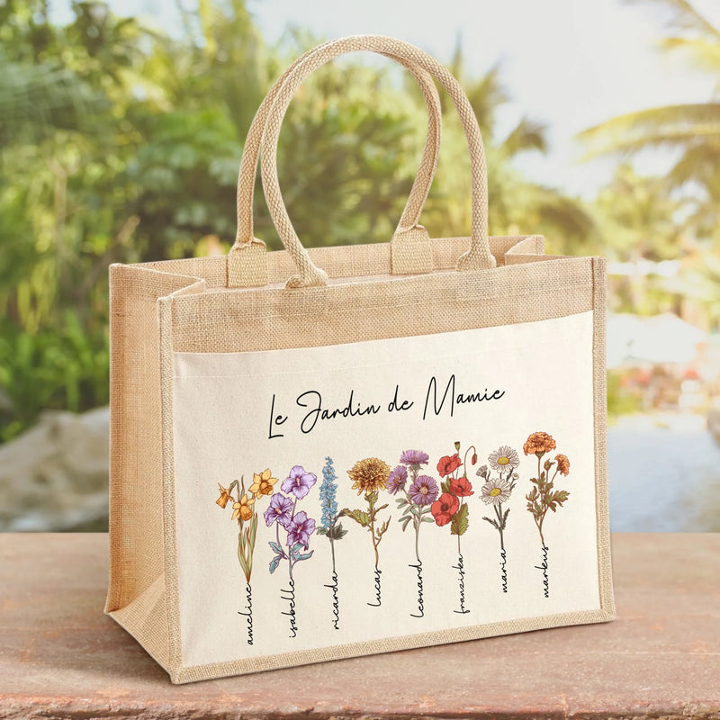 Toujours en fleur - Sac personnalisé pour mamie et maman avec fleurs de naissance