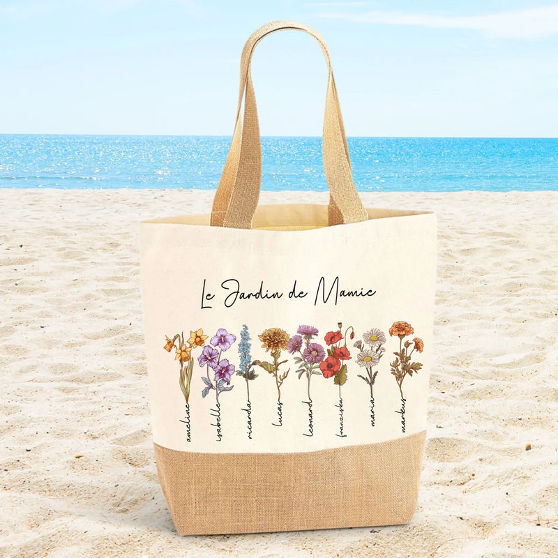 Toujours en fleur - Sac personnalisé pour mamie et maman avec fleurs de naissance