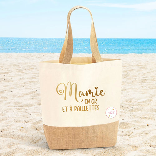 Sac personnalisé Mamie en or pour Mamie et Maman, avec impression DTF et poignées robustes – Motiv 2