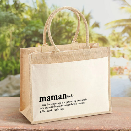 Sac personnalisé Mamie et Maman avec impression DTF, poignées solides et design customisable