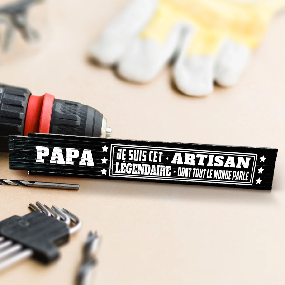 Mètre pliant personnalisé en bois 2 m avec prénom gravé, cadeau papa grand-père