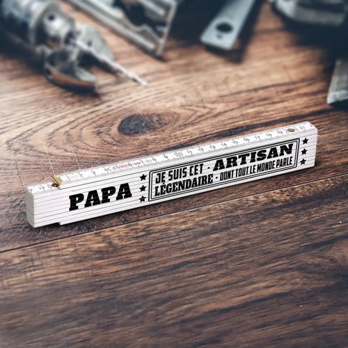 Mètre pliant personnalisé en bois 2 m avec prénom gravé, cadeau papa grand-père – Motiv 2