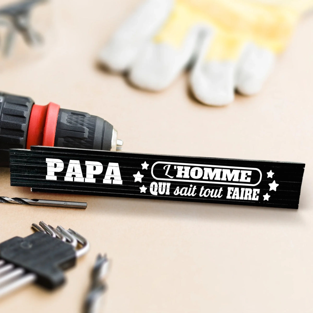 Zollstock pliant personnalisé bois 2m avec prénom papa grand-père L'homme