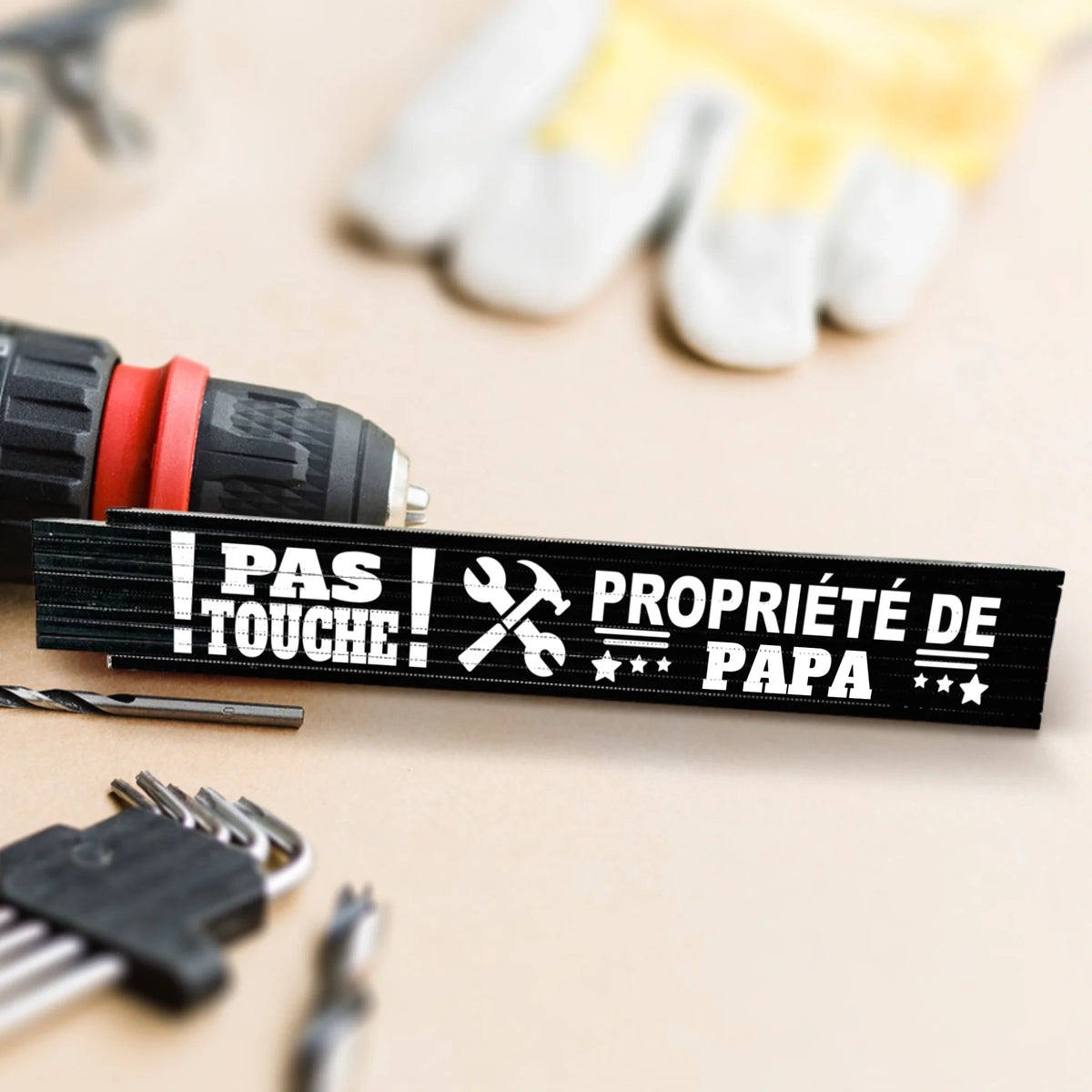 Mètre pliant personnalisé en bois 2 mètres avec prénom, cadeau pratique pour papa et grand-père