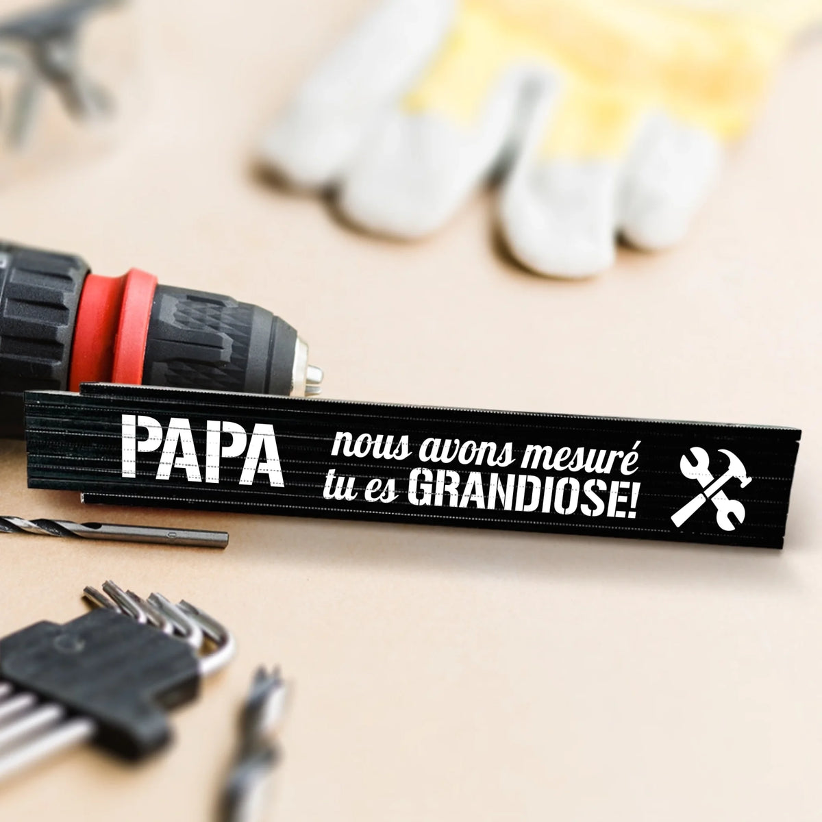 Mètre pliant personnalisé en bois de 2 m avec prénom gravé, cadeau pour papa et grand-père