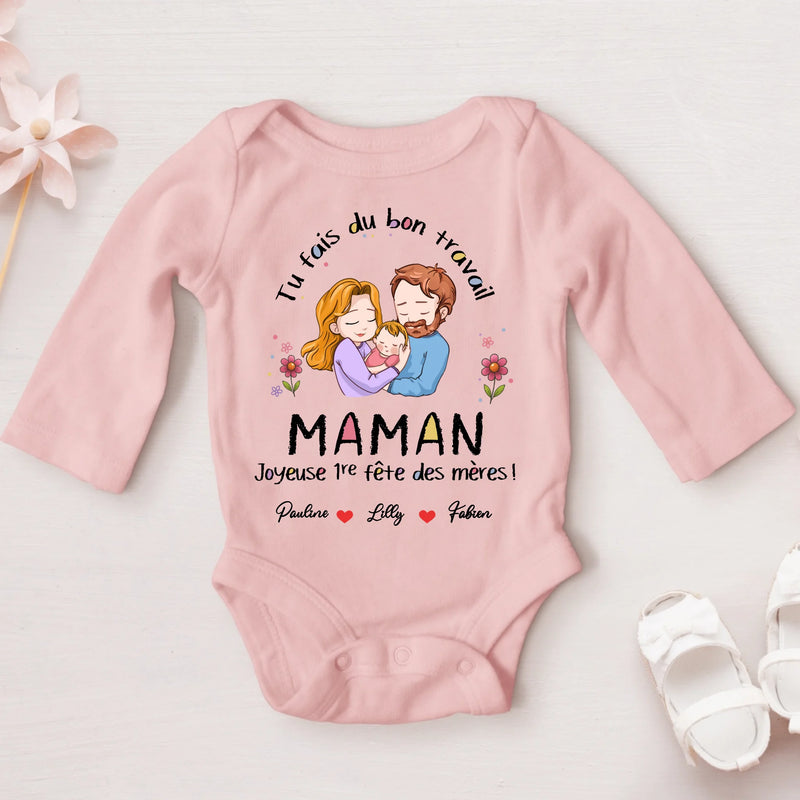 rosafarbener Langarm-Babybody personalisierbar - gefertigt von Love & Faith