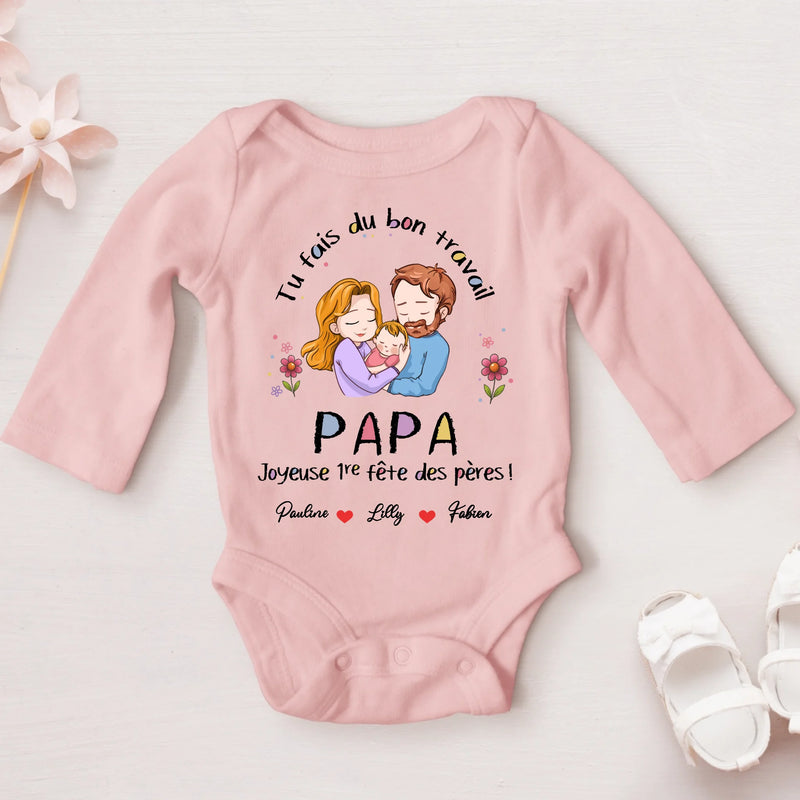 rosafarbener Langarm-Babybody personalisierbar - gefertigt von Love & Faith
